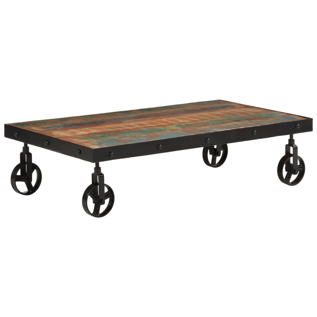 Coffee Table with Casters Solid Reclaimed Wood 100 X 55 X 26 Cm