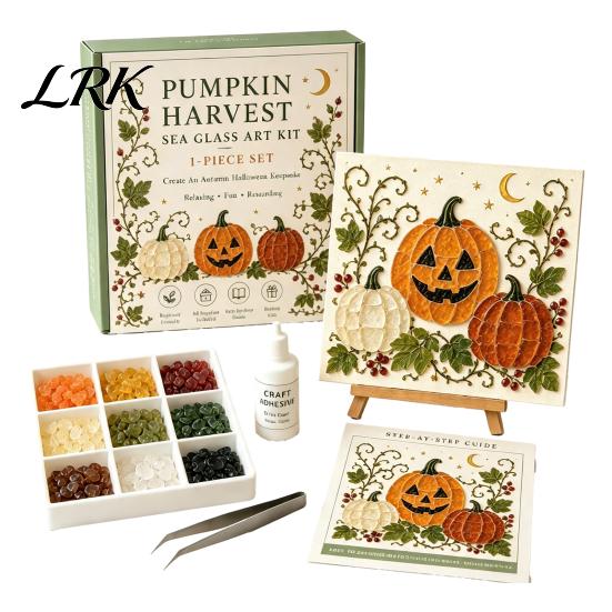 Easy Craft Kit for Beginners Halloween Sea Glass Art DIY Kit, Ghost Black Cat Owl Raven Pumpkin Creative Journey Gift Set Mosaic Set, Beginner