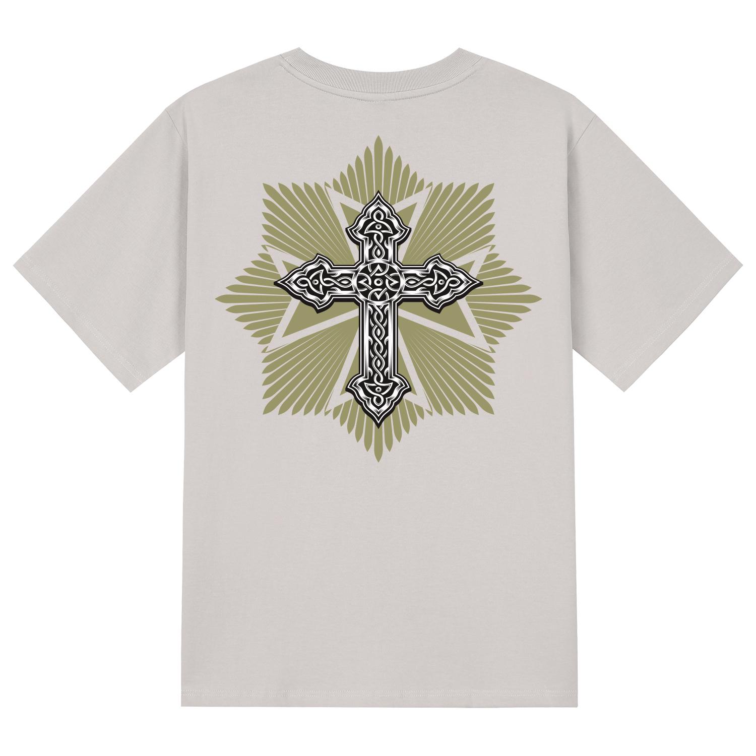 Khan 6312 Ktc0018 Cross God Short Sleeve T-Shirt - Beige Beige/L