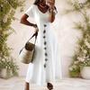 Women Plus Size V Neck Short Sleeve Grey Printed Straight Long Dress