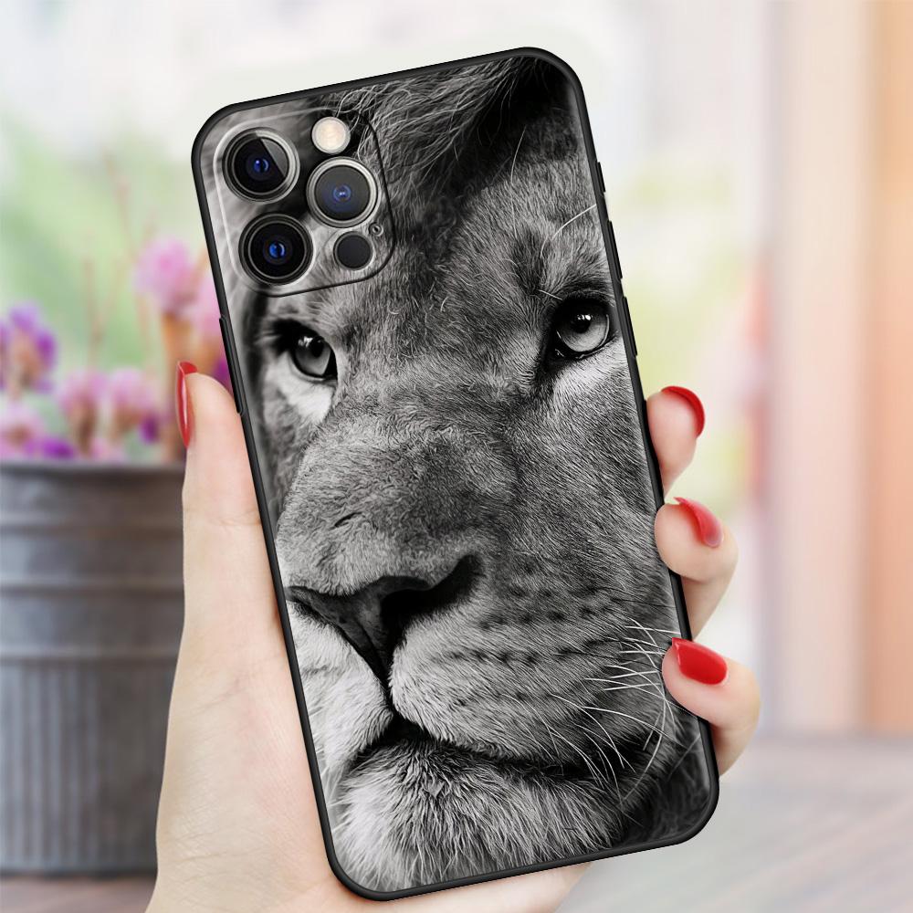 Case For Apple iPhone 13 11 Pro Max 12 Mini XR 7 8 Plus SE 2020 X XS 6 6S 5 5S Black Soft Silicone Cover Big Cat Animal Lion Sac