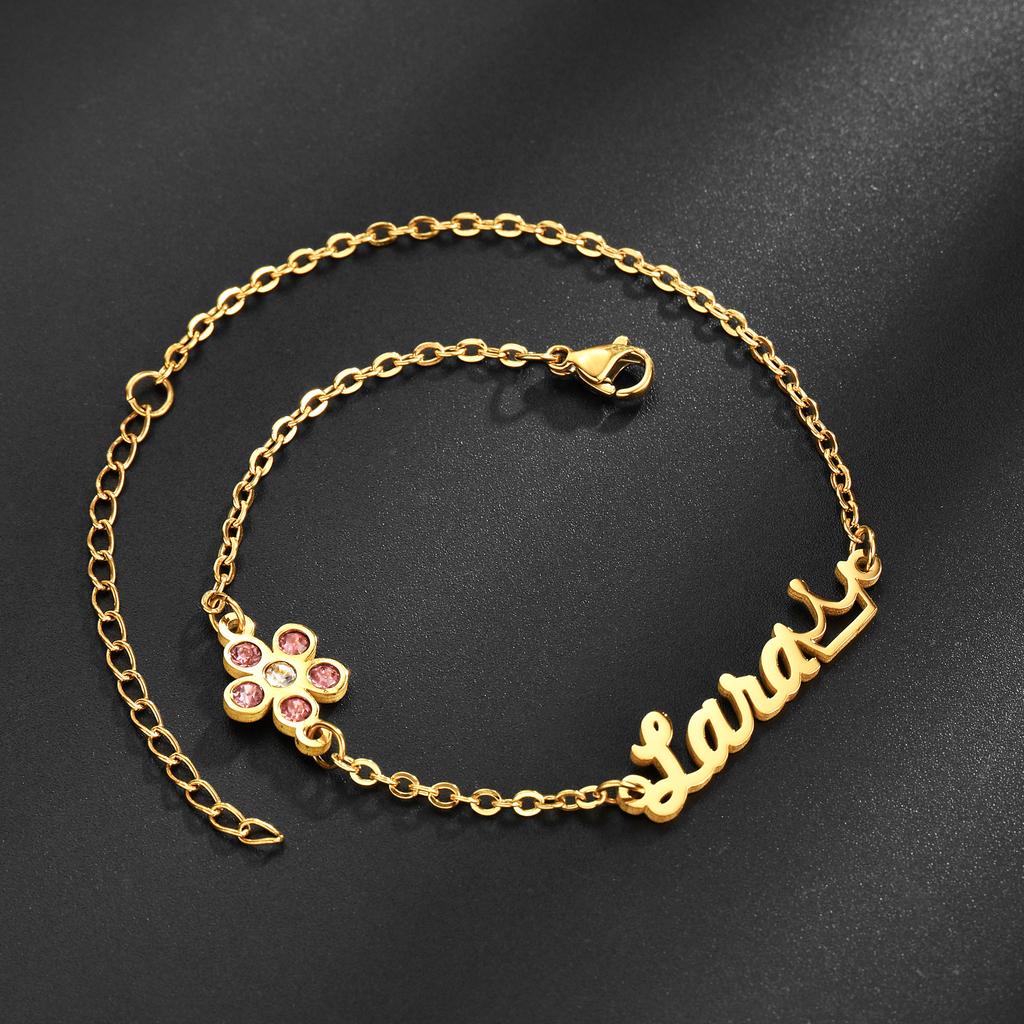 Atoztide Personalized Custom Name Crown Heart Bracelet Thick Chain for Women Stainless Steel Zircon Flower Bangle Jewelry Gift