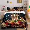 Romantic Champagne Rose Set Bedding Duvet Cover Set (1*Duvet Cover 2*Pillowcases, Without Duvet Insert)