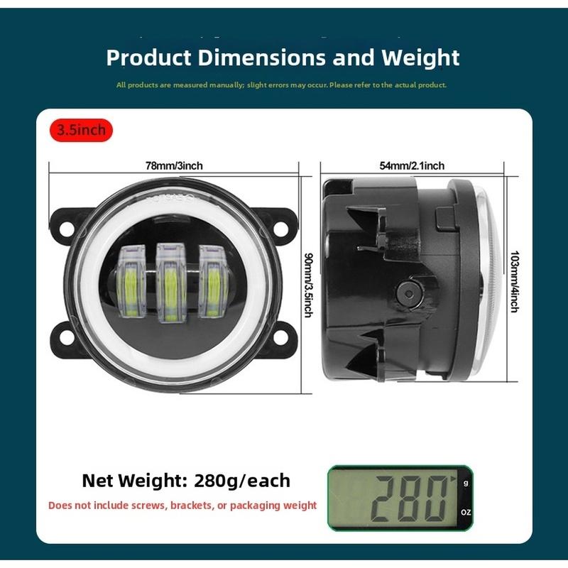 4 Inch LED Fog Lights With White Yellow Ring 2525SMD Convex Beam Aluminum Body 10-30V Voltage Fits Most Offroad Vehicles Kit