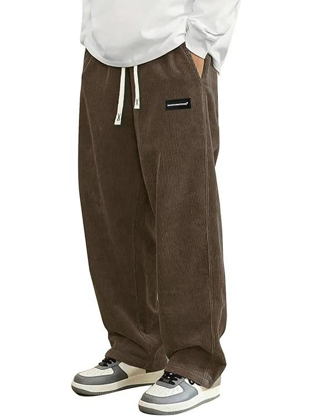 Men s Corduroy Casual Drawstring Wide-Leg Sports Pants M коричневый