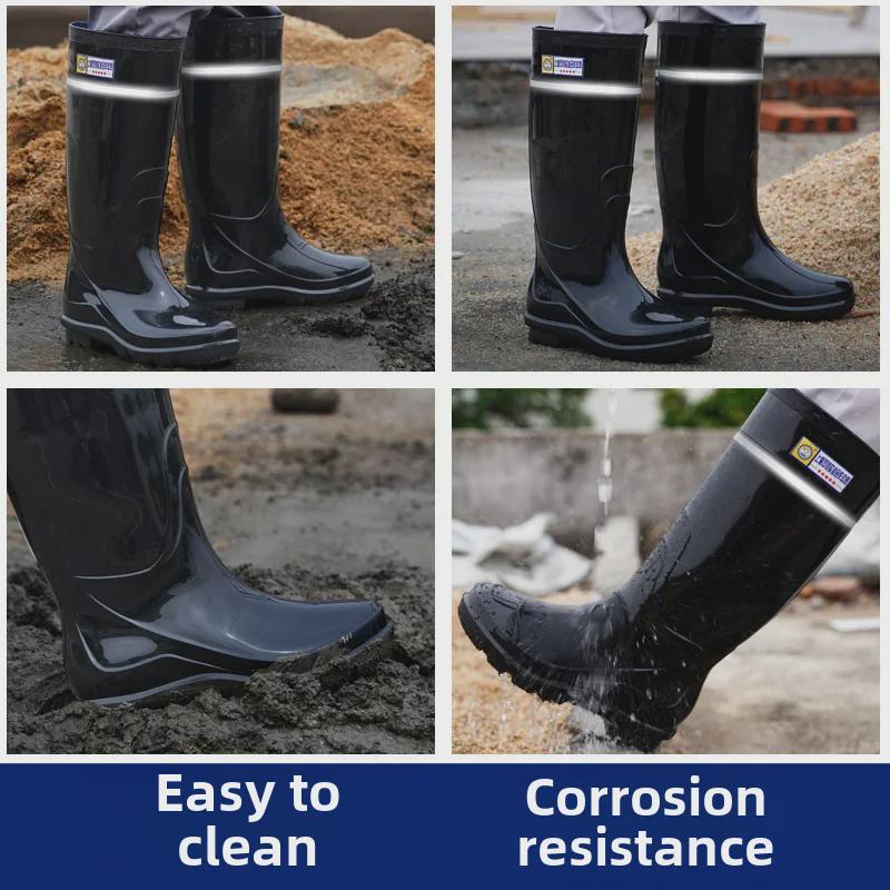 Men's Reflective High-Top Waterproof Non-Slip Rain Boots - Fashionable, Thickened Night Rubber Shoes