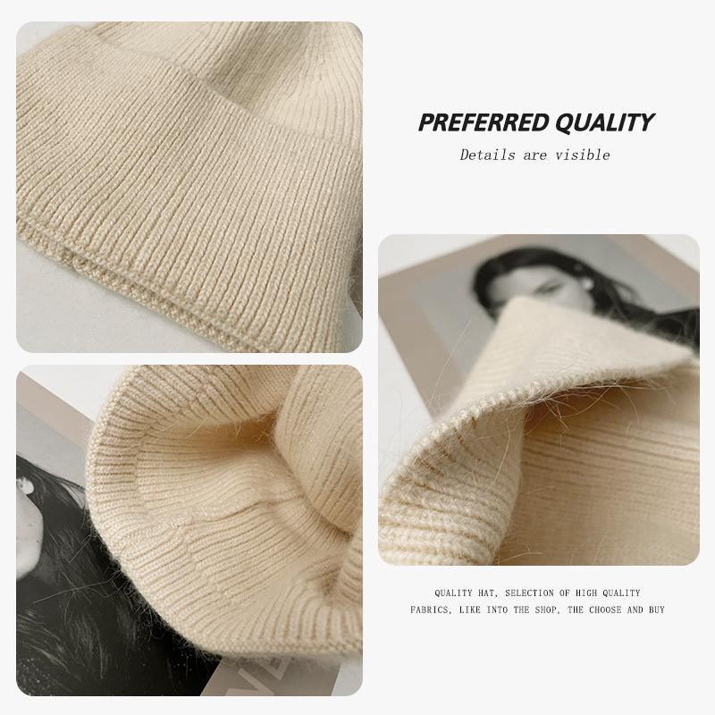 Light plate high quality rabbit hair knitted wool hat women's autumn and winter big head circumference versatile warm ear protection cold hat