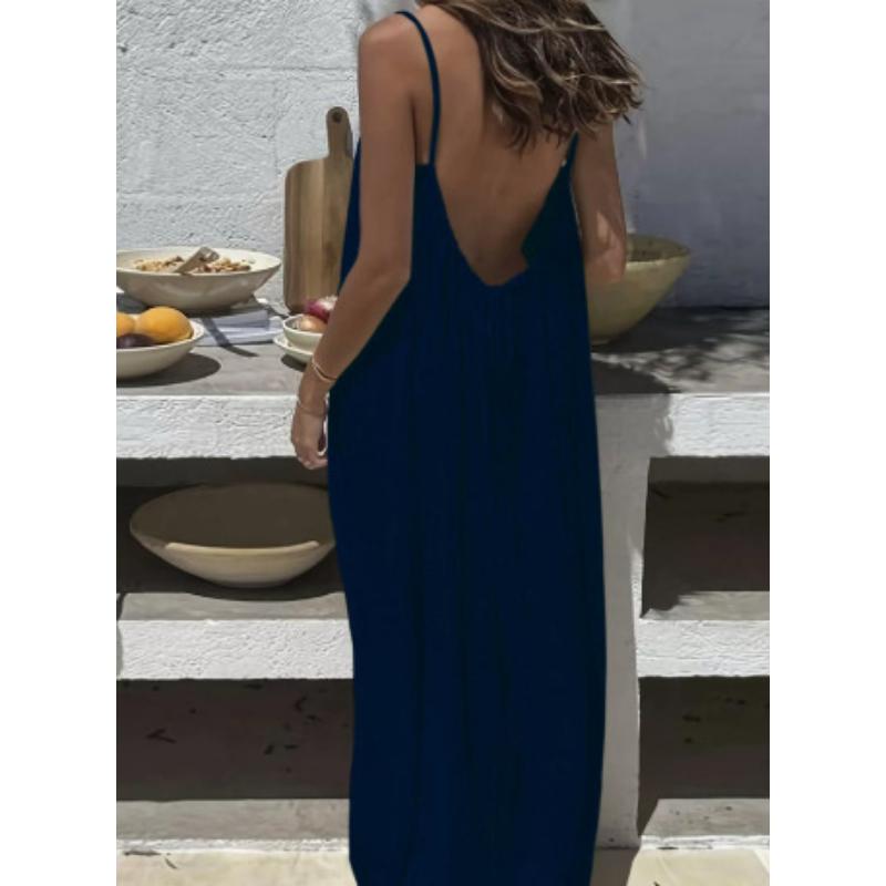 Women's Spaghetti Strap Backless Loose Maxi Dress Casual Sleeveless Beach Vacation Loungewear Long Dress