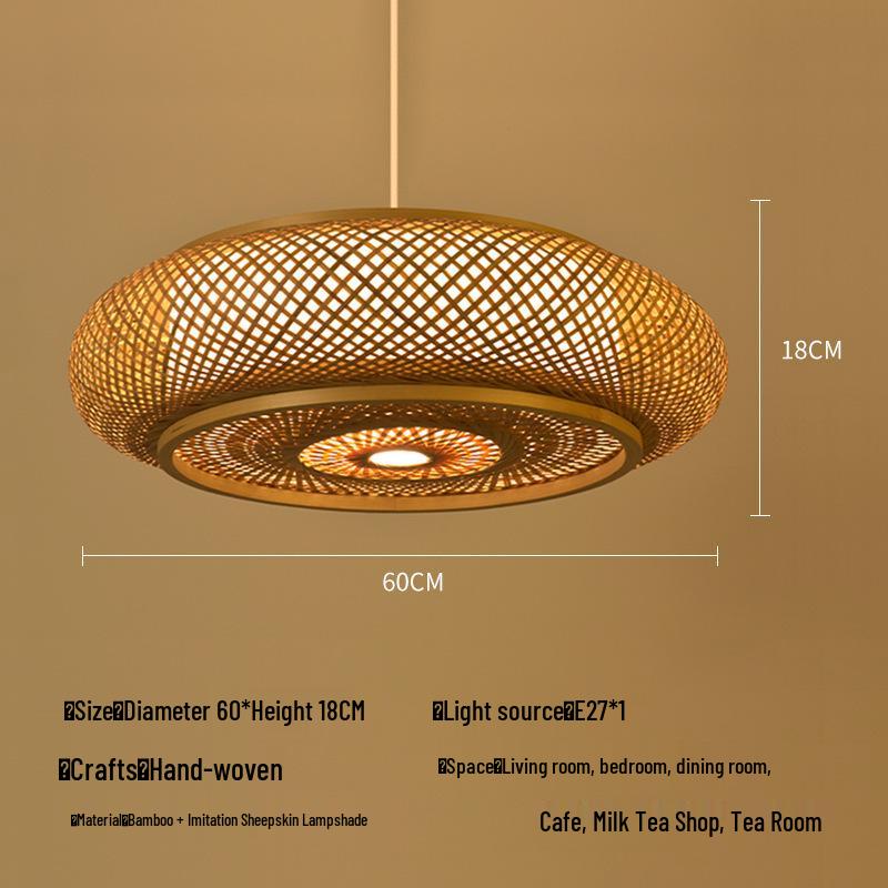 Zen Bamboo Pendant Lamp: Rattan Woven Japanese Tea Room Light