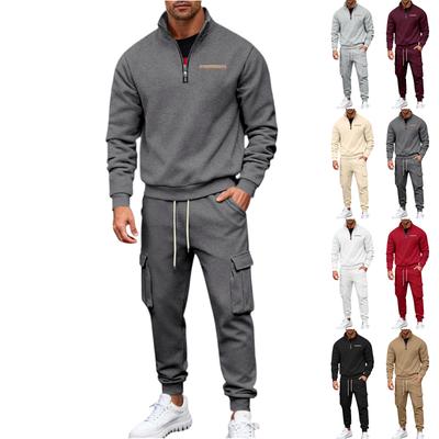 Herren Winterfleece Multi-Taschen Reißverschluss Sweatshirt 2-teiliges Set Personalisierte Jogginghose