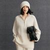 2026 Autumn Cashmere Loose Half-Zip Cable Knit Lapel Sweater for Women