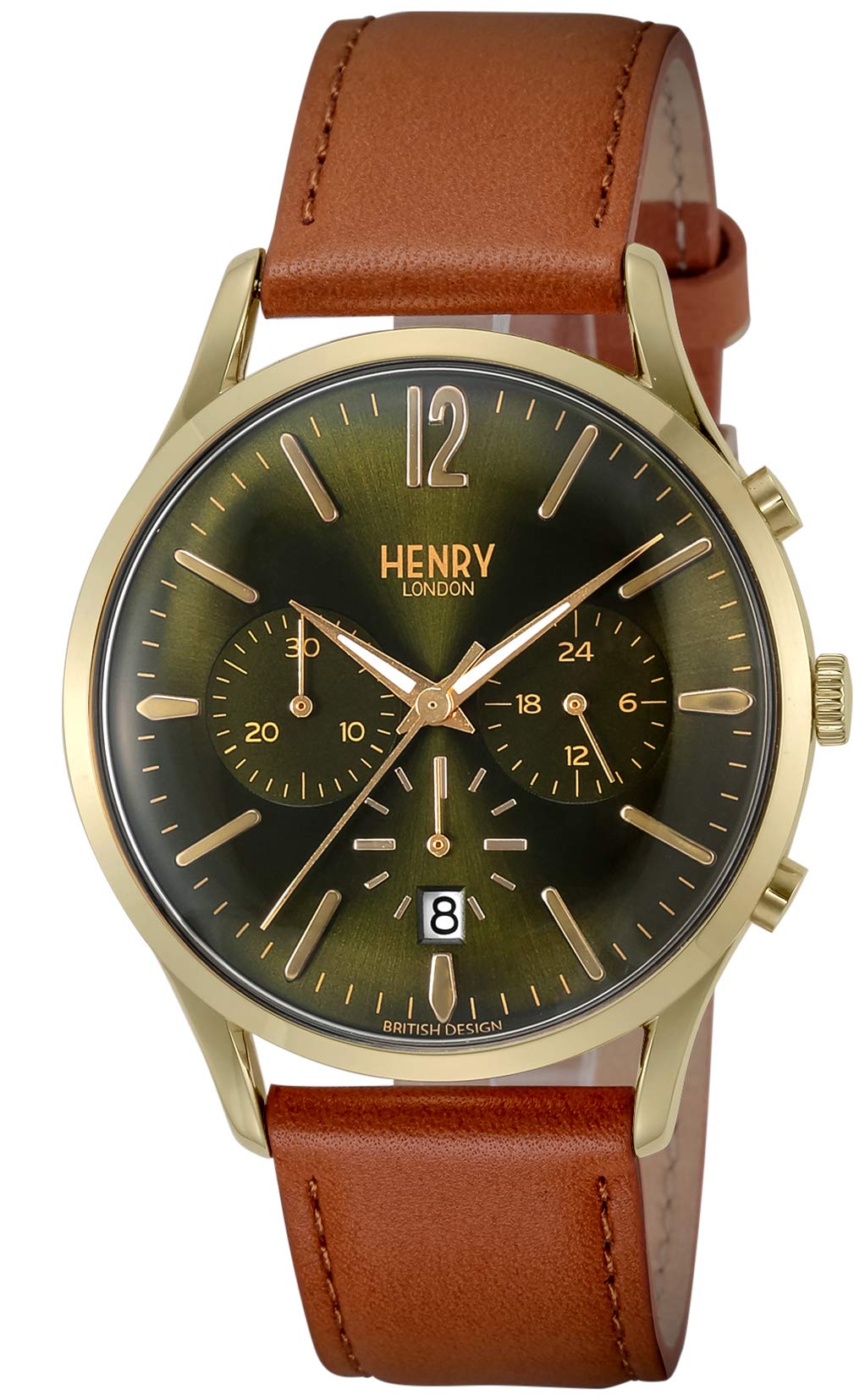 

[Henry London] Часы с зеленым циферблатом из нержавеющей стали и лобовым стеклом, кварцевые, 41 мм, часы London HL41CM0108-LBR, мужские, обычные, импортные, белые