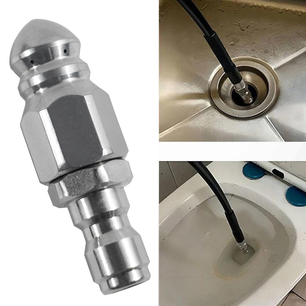 Stainless Steel High Pressure Nozzle 1/4inch Quickly connect 1 Front 6 Back Nozzle Professional Drain Cleaning Tool