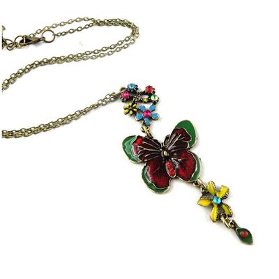 [A0491] - Multicolored 'Butterfly' Baroque Long Necklace - 70 Cm - 9x3 Cm