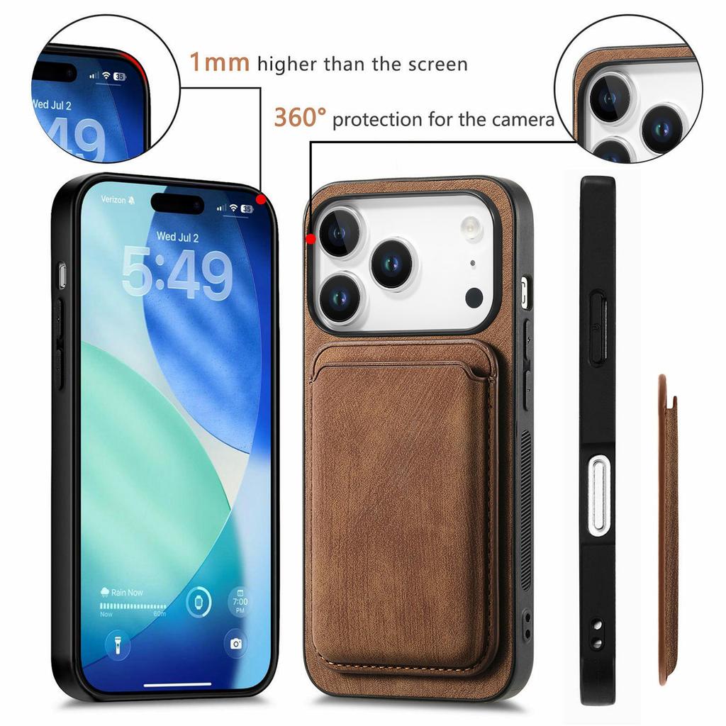 For iPhone 17 Pro Max Case Retro Leather + TPU Phone Cover with Detachable Card Slot