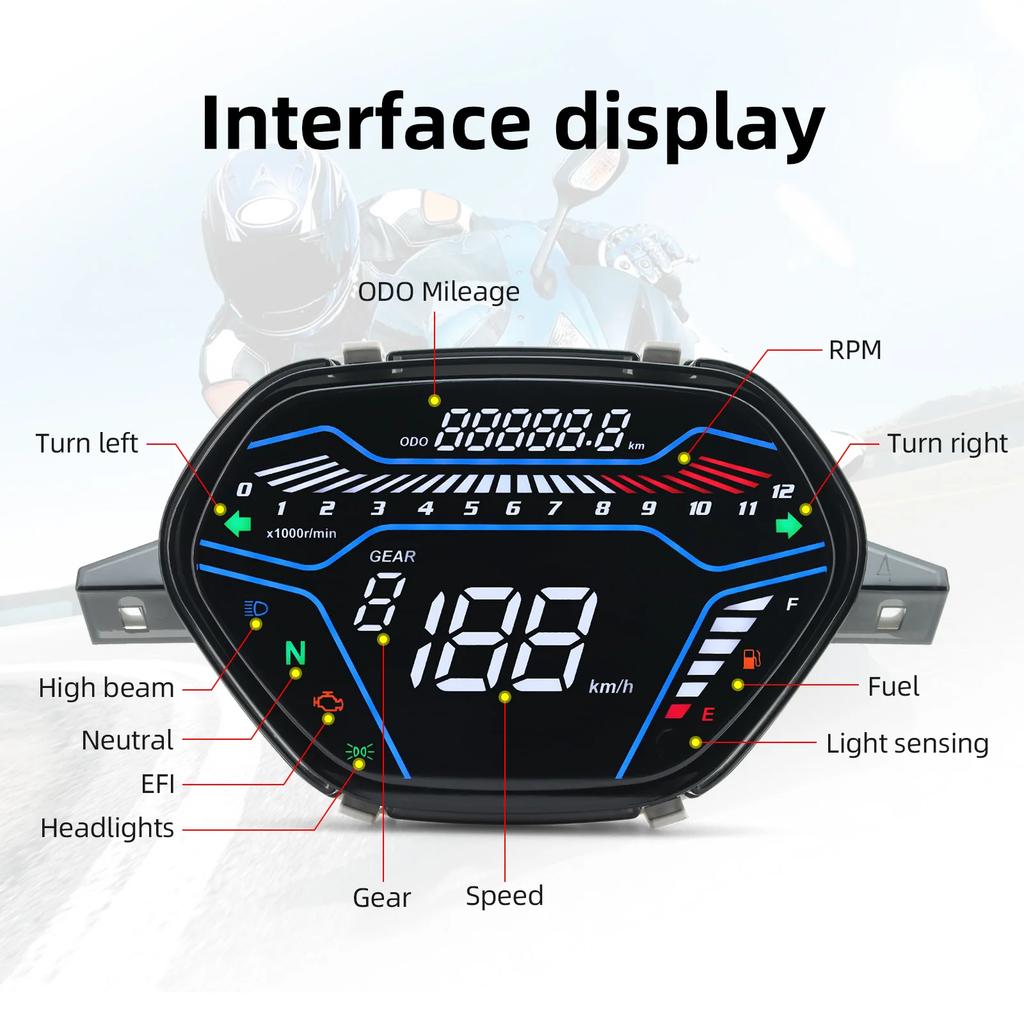 Motorcycle Speedometer 199Km/h LED Dashboard RPM Tachometer Digital Temp Fuel Gauge for Honda EX5 Class1 CX DX Wave100 CD100