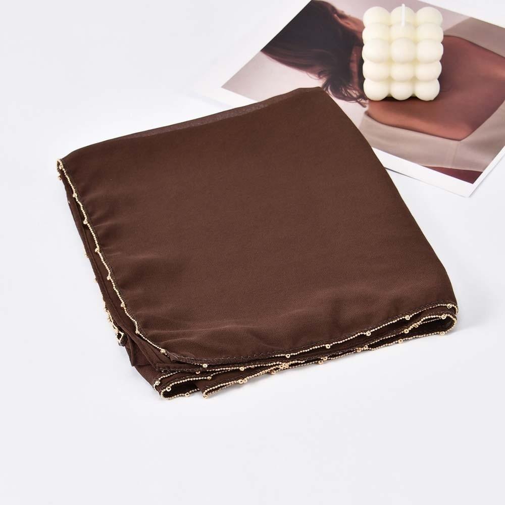 Breathable Printed Tail Turban Hijab Chiffon Large Shawl Fashion Colorful Beaded Headscarf  Daily