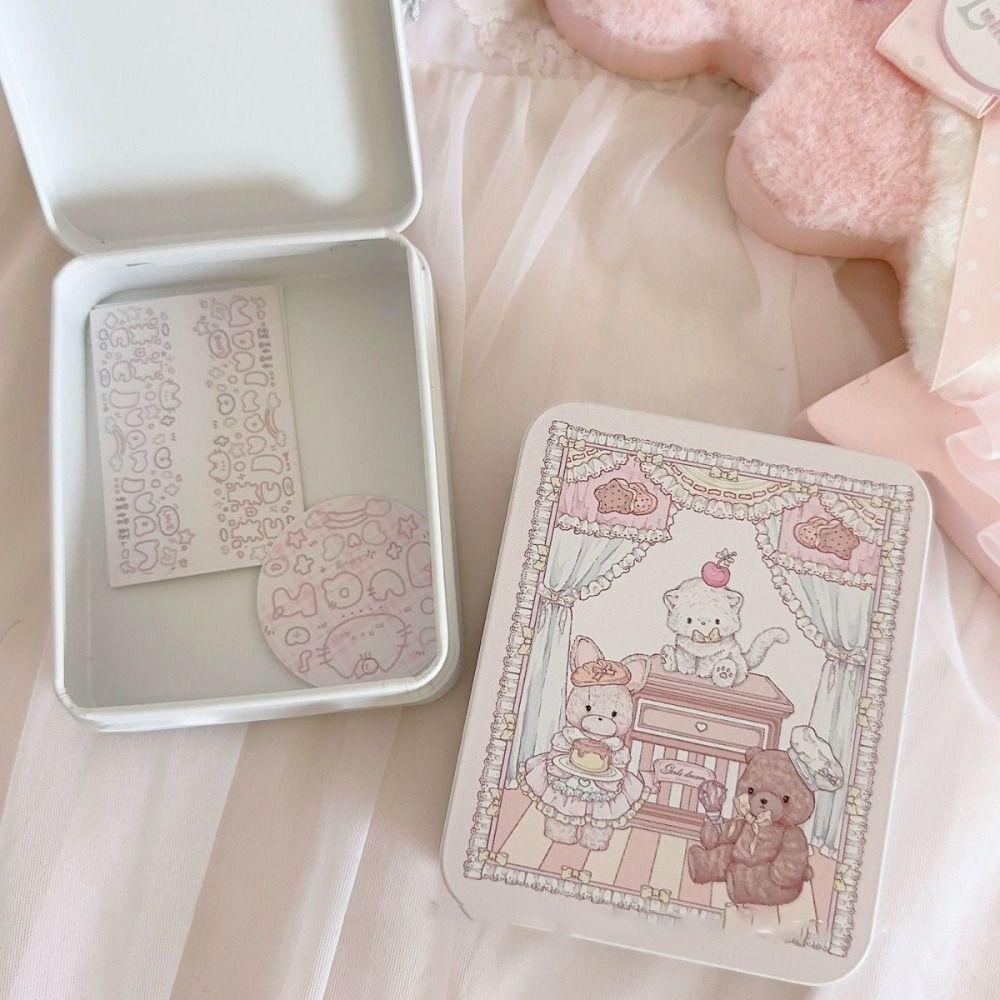 Ins Cartoon Bear Iron Storage Box Rectangular Big Capacity Candy Cases Stickers Tapes Square Box Kpop Photocards