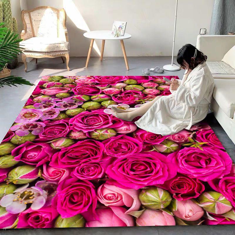 Red Rose Bedroom Carpet Blanket Living Room Coffee Table Floor Mat Washable Custom Mat Door Mat Full of Bay Window Balcony Mat