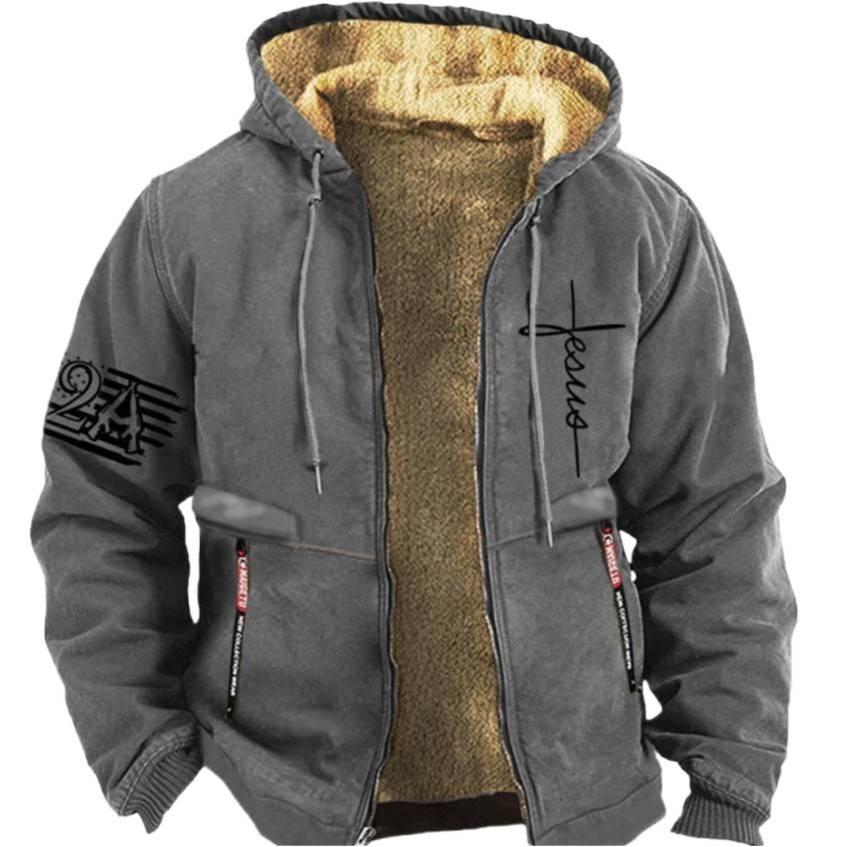 Men's Lamb Fleece Hoodie - Thickened, Warm, Casual Cardigan for Autumn/Winter