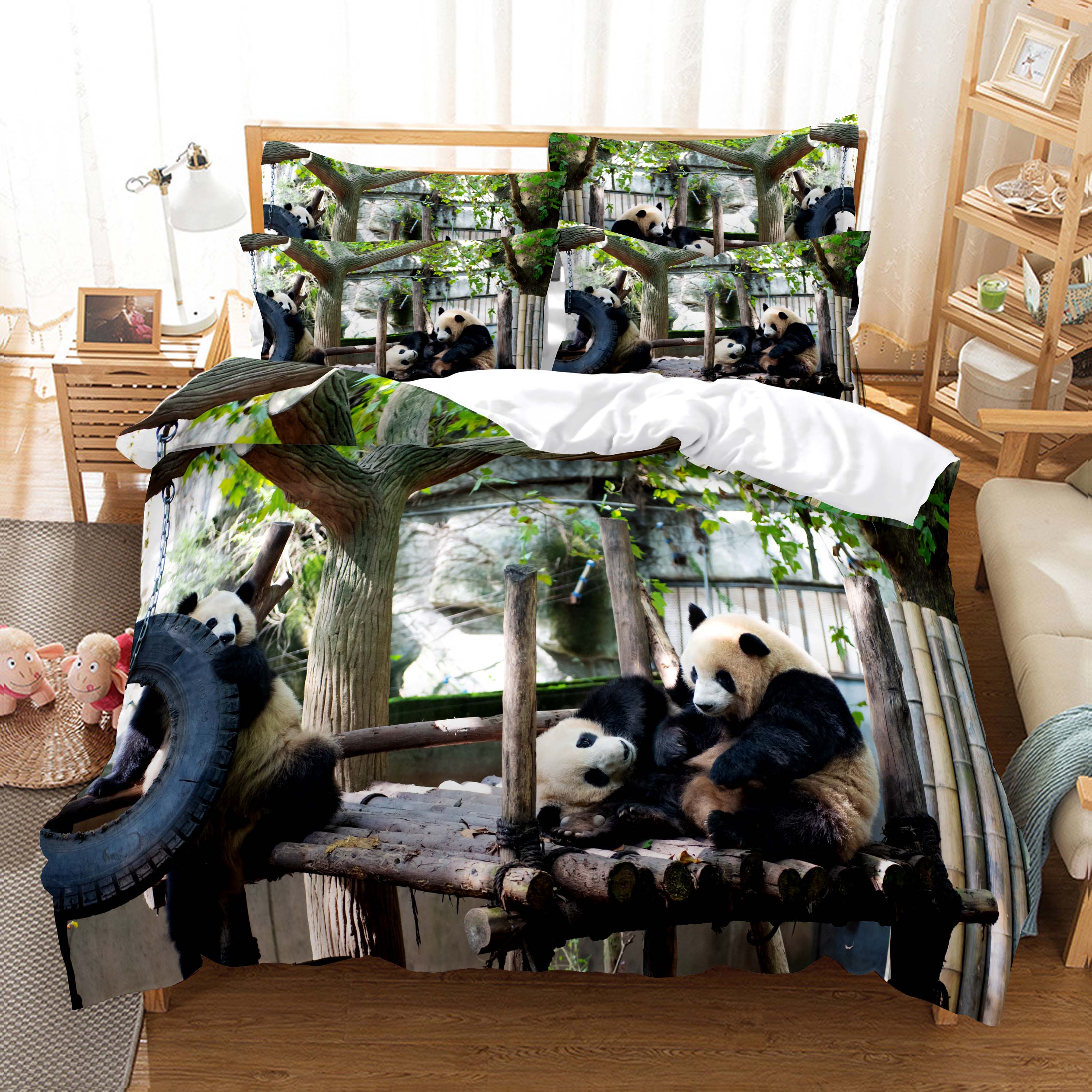 

Animal Bedding Set For Child Adult Quilt Cover Pillowcase Print Panda LionHorse Duvet Cover Sets Home Bedclothes Cover EU Single(135*200cm)3pcs