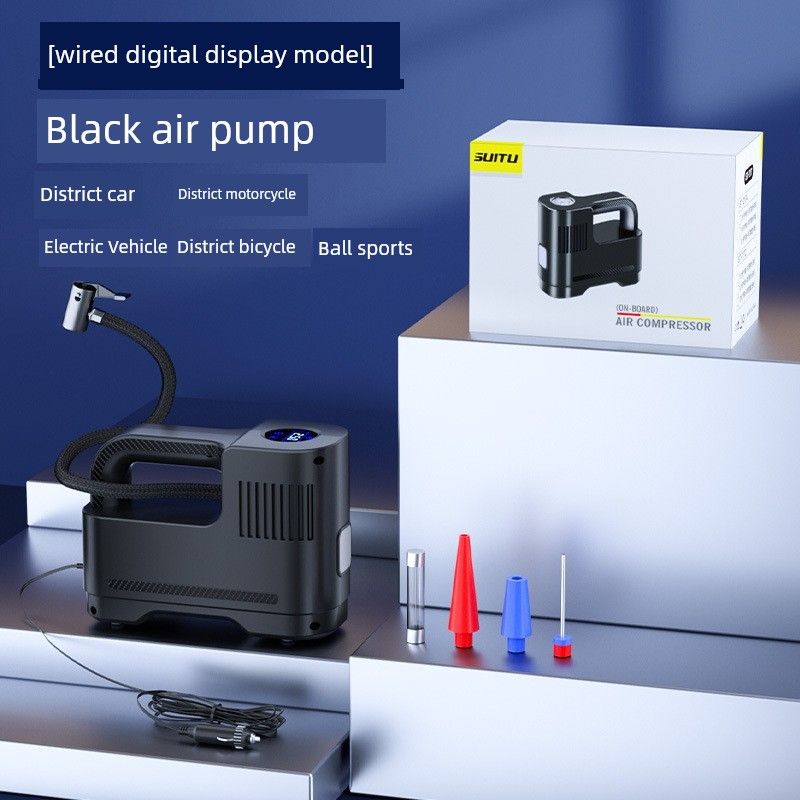 

Portable Multi-Functional Car Air Pump, Car Tire Inflator, Electric Wireless Air Pump Digital Display with Light (Wired)