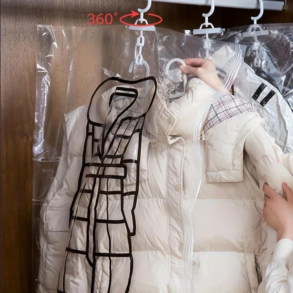 Vacuum Hanging Storage Bags Space Saving Clothes Compression Vacuum Covers Reusable Closet Vacuum Storage Bag Clothes for Down