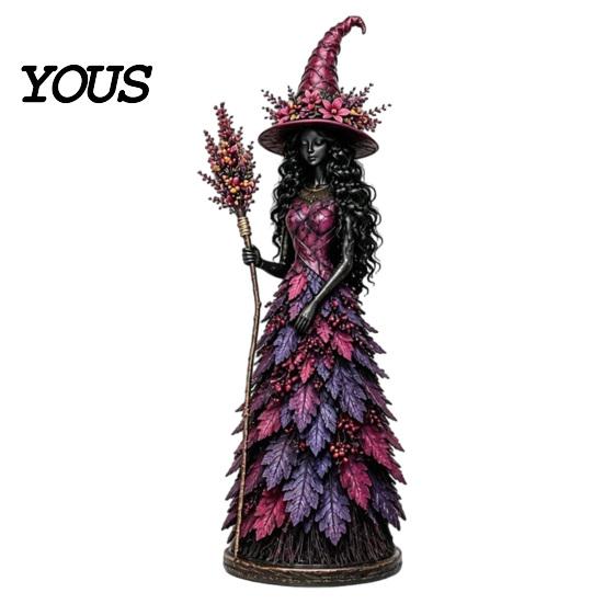 Halloween Witch Figurine Autumn Statue, Resin Fall Tabletop Decor, Themed Collectibles Shelf Ornament for Mantel Fireplace Desk Tiered Tray