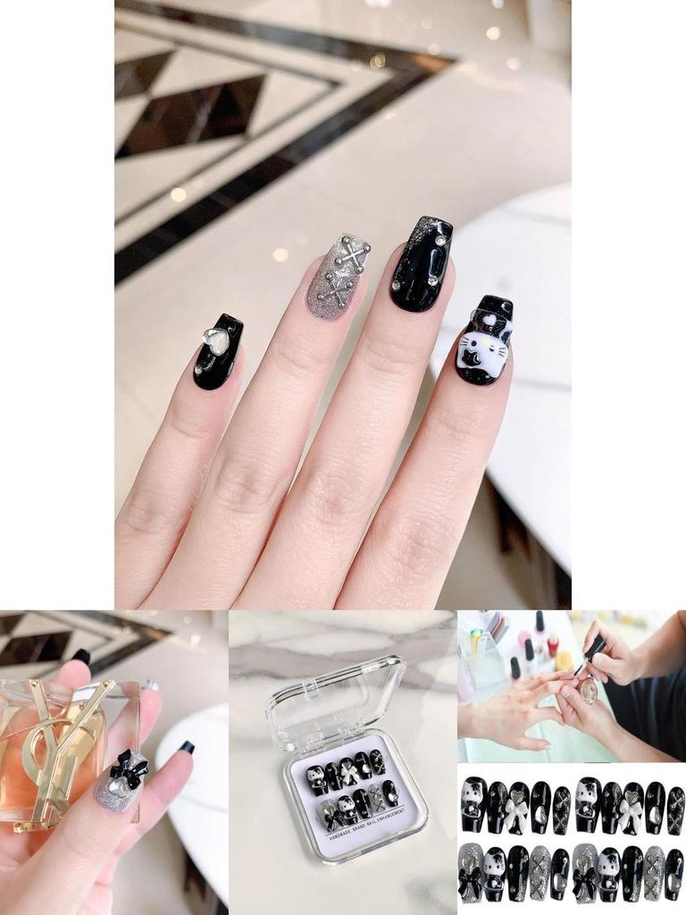 Handmade Xs-l Dark Kitty Flame Butterfly Nail Stickers For Women