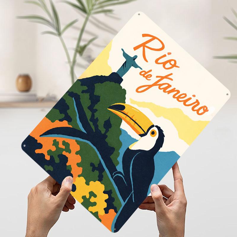 Rio De Janeiro Travel Poster Customized Vintage Metal Signs Wall Art Retro Tin Plaque for Room Decorations Coffee Bar Wand Deko