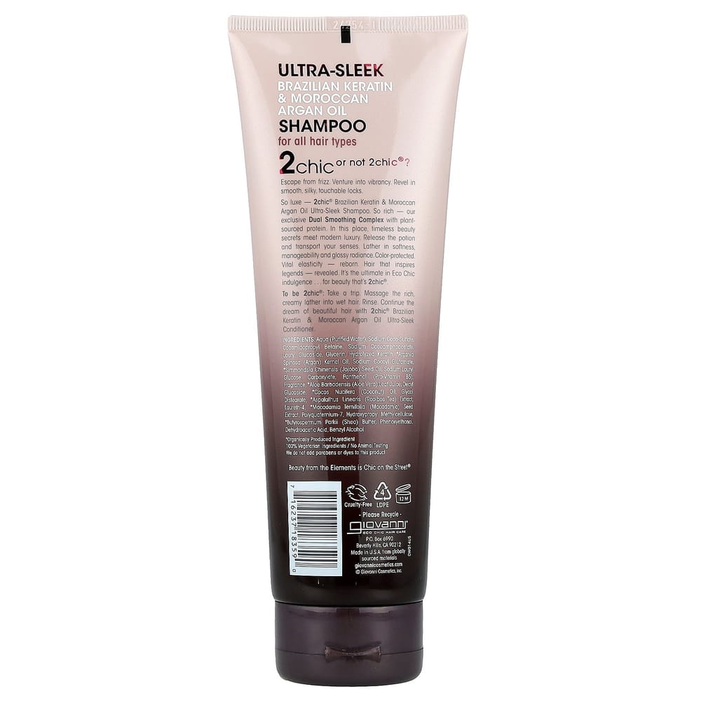Giovanni 2chic Ultra-Sleek Shampoo Brasilianisches Keratin + Arganöl für Alle Haartypen, 250ml
