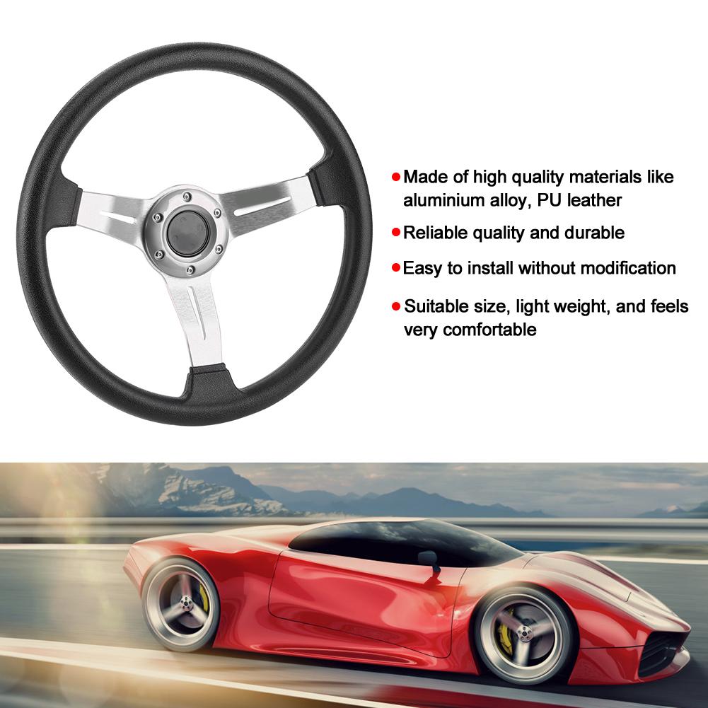 14in Universal Steering Wheel Racing Car PU Leather Aluminium Alloy W Horn Button ModifiedSilver