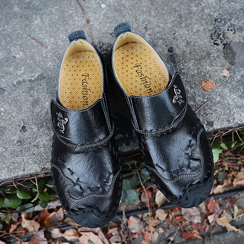 Herren Casual Lederschuhe Low Top Outdoor Slipper Weiche Sneaker Rutschfeste Flats Mokassin Handgefertigt Große Größe 39-46