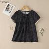 ZANZEA Women Ethnic Print Summer Casual Round Neck Short Sleeve Blouse