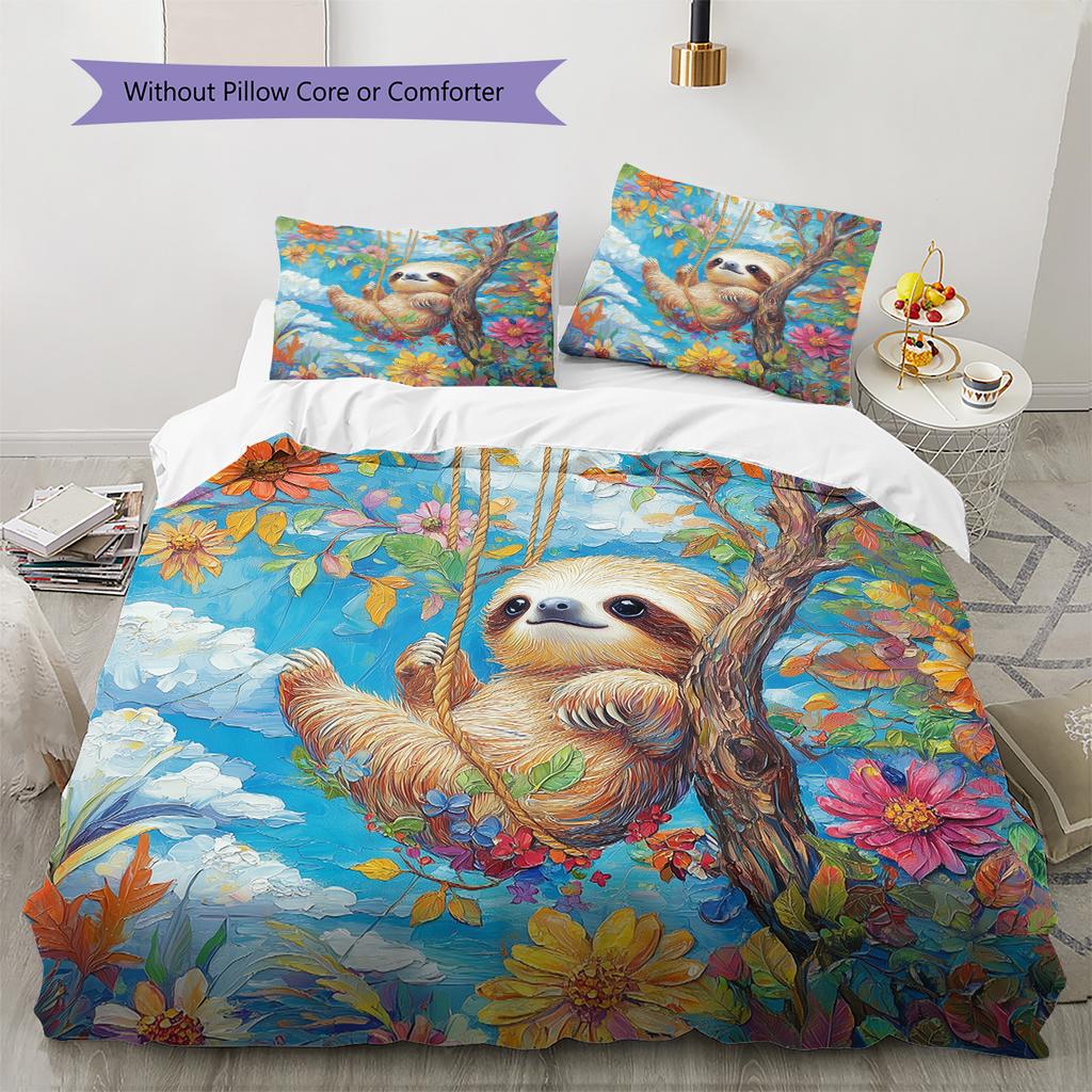 Jungle Sloth Pattern Bedding Quilt Set  Home Decoration  Gift (1 * Duvet Cover + 2 * Pillowcase  Without Core)