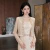 Premium New Chinese Dress Two-piece Set Heavy Industry Bead Embroidery Lace Short Jacket Long Skirt Set P7116