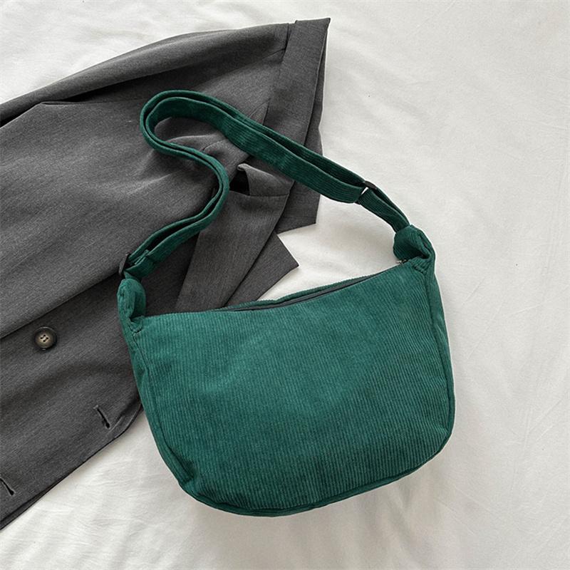 Corduroy Shoulder Bag Minimalist Crossbody Bag Women's Handbags Fashion Fabric Underarm Bag Solid Color Zipper Female Handbag