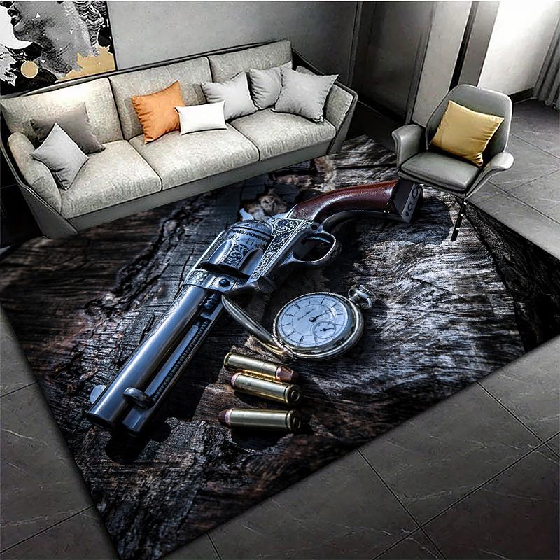 HD Rifle Area Rug Pistol Revolver Gun Carpet Modern Weapons Rugs Living Room Bedroom KitchenDoormat Bathroom Anti-slip Floor Mat