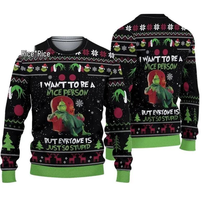 Herren 3D Weihnachtsdruck Rundhals Pullover Hoodie - Lässiges Langarm Oberteil