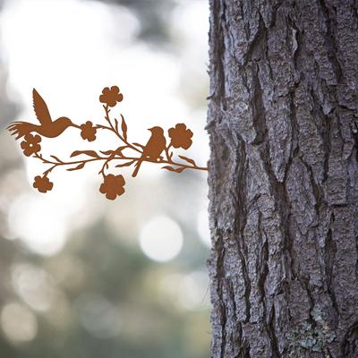 1pc Black Leaves and Flowers Metal Birds Wall Art Decor for Home and Garden - Indoor and Outdoor Sculpture with Branch