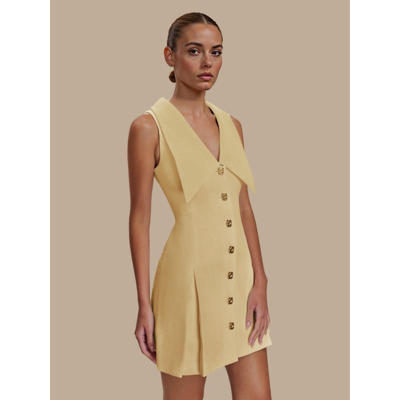 

Элегантное платье без рукавов с присборенной талией для женщин XL жёлтый