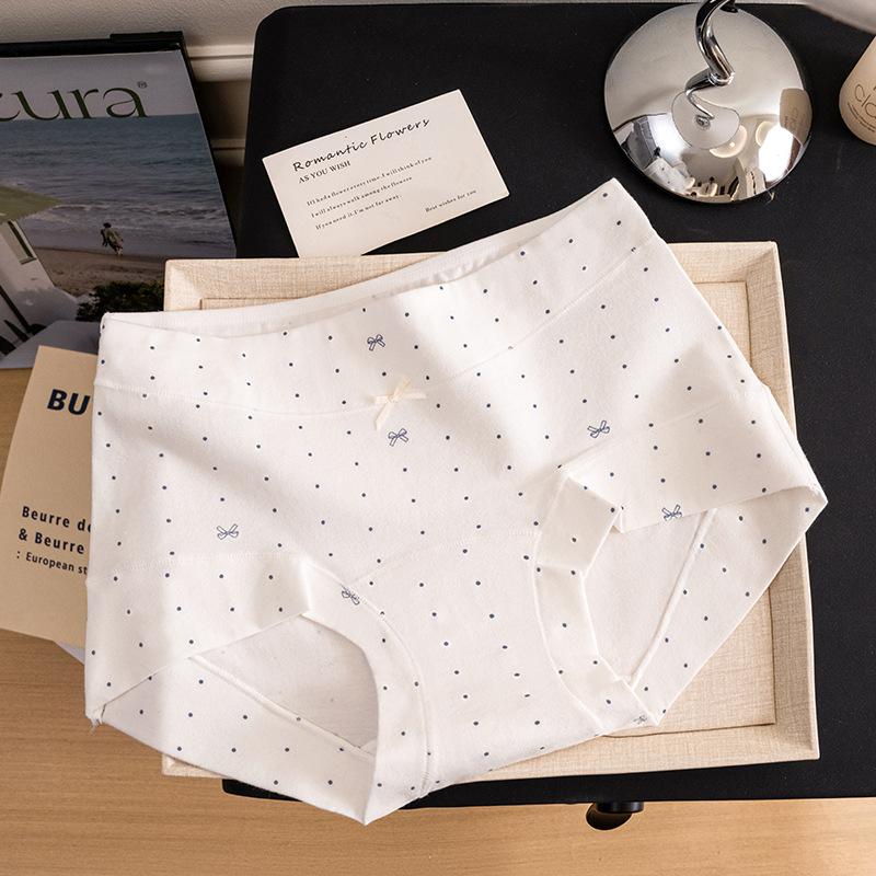 Ladies Spring and Autumn New Floral Bow Pure Cotton 10A Bacteriostatic Extended Package Hip Mid Waist Small Flat Angle Briefs