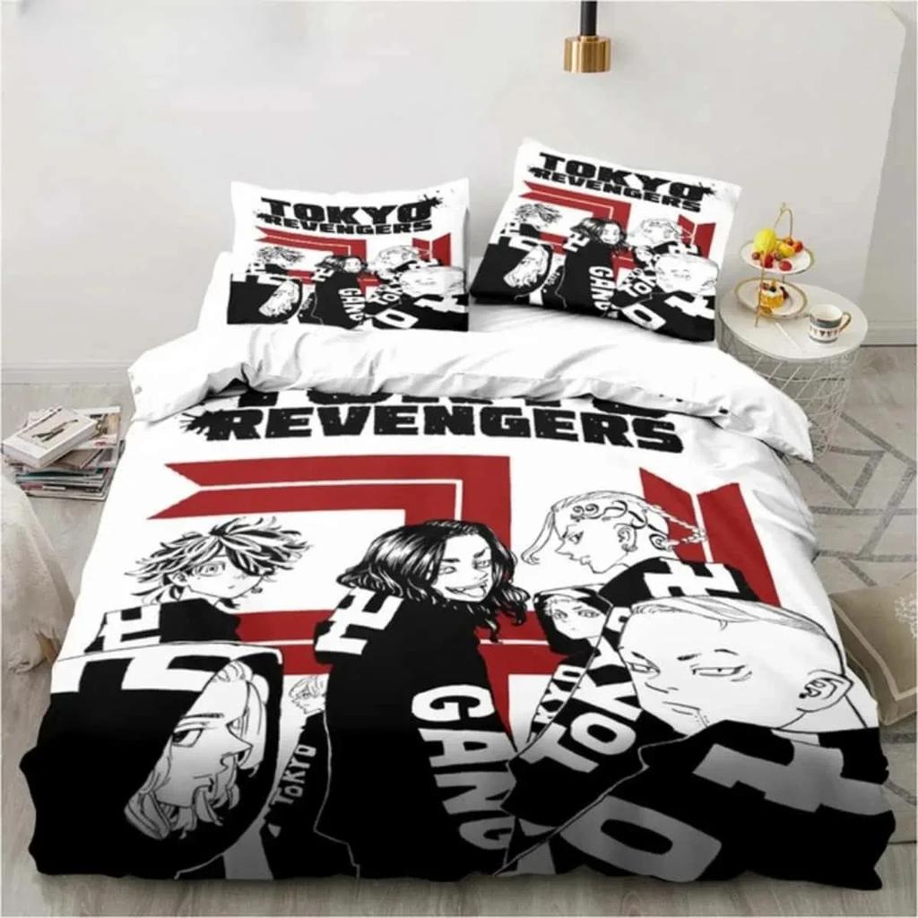 3D Anime Tokyo Revengers Bedding Set Polyester Double Single Full Size Anime Bed Set Adults Teens Bedroom Luxury Duvet Cover Set