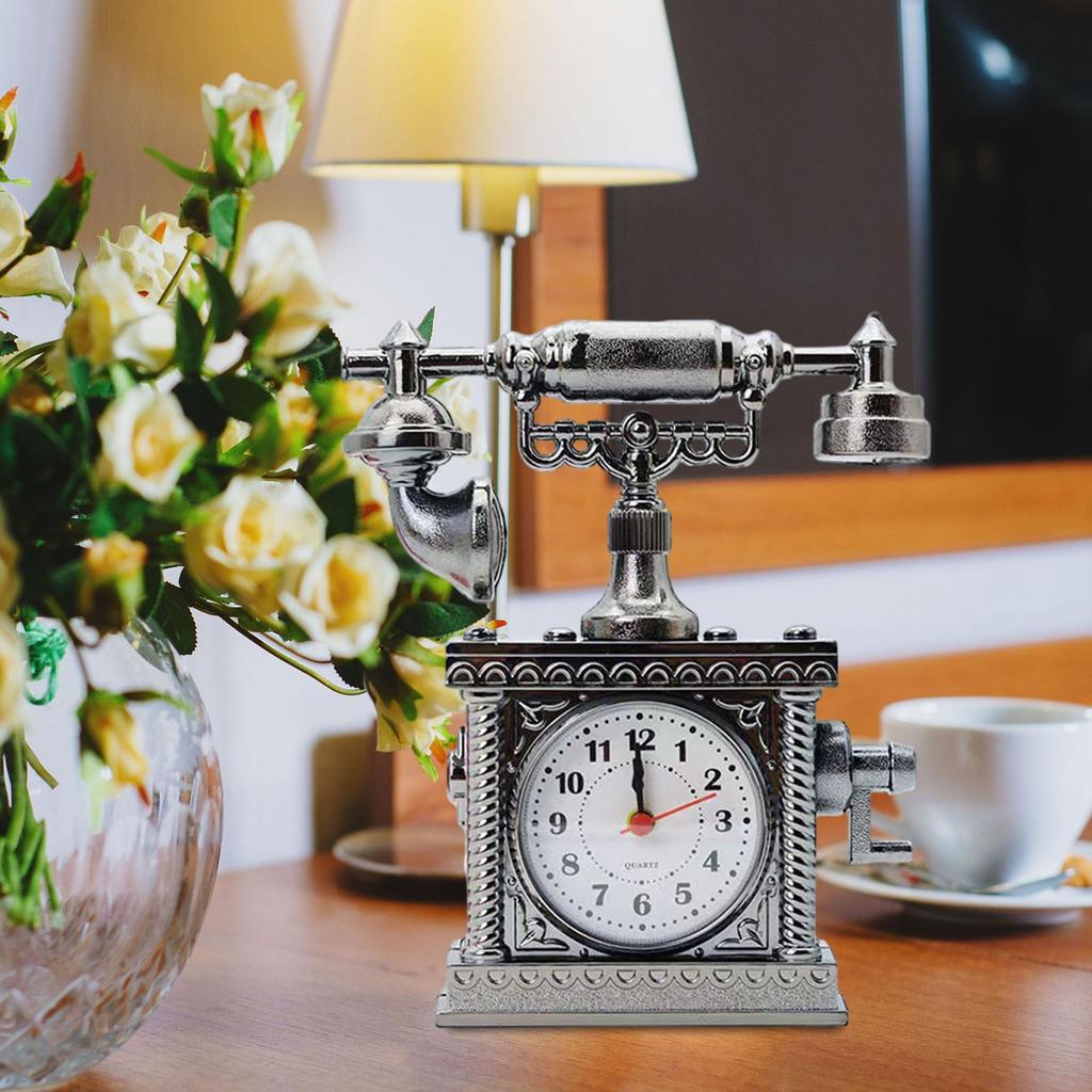 Vintage Telephone Table Clock Statue Decoration Decorative Props 16x5x19cm Plastic Material for Home Office Decor Stylish