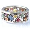 Women's Multicolor Geometric Zircon Ring with Cutout Design and Inlaid Diamonds