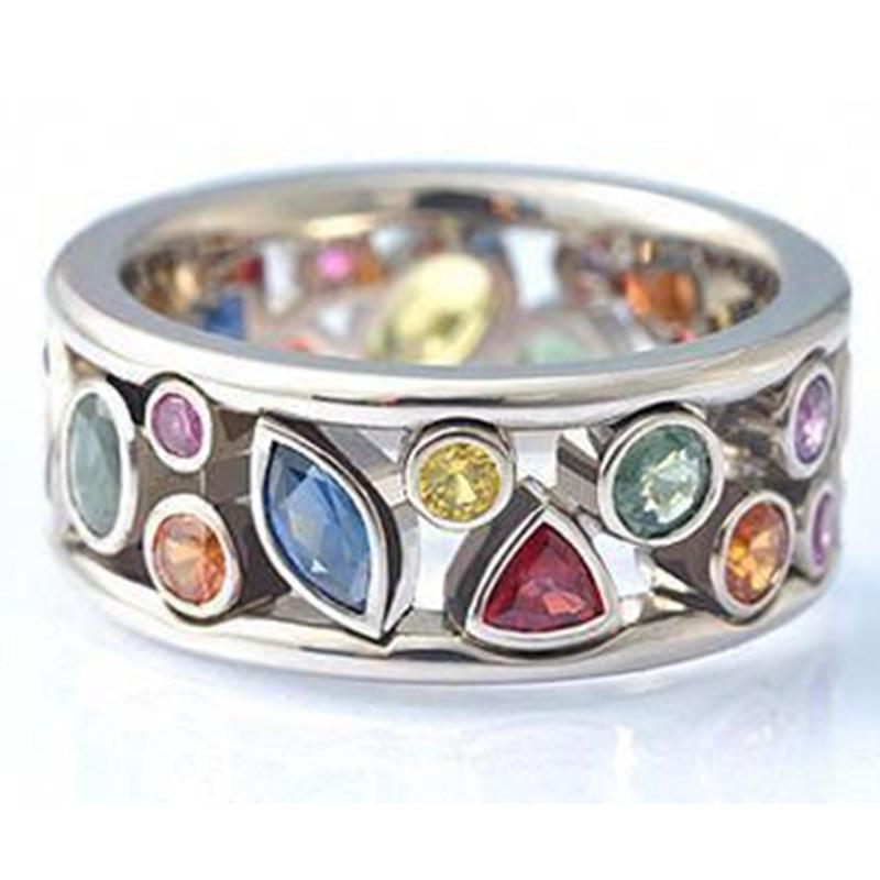 Women's Multicolor Geometric Zircon Ring with Cutout Design and Inlaid Diamonds