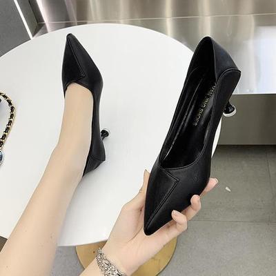 2025 Spring and Summer New High Heels Women's Versatile Women's Shoes Light Mouth Thin Heel Pointed Single Shoes Professional Work Single Shoes