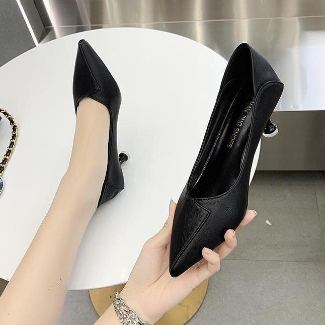 2025 Spring and Summer New High Heels Women's Versatile Women's Shoes Light Mouth Thin Heel Pointed Single Shoes Professional Work Single Shoes