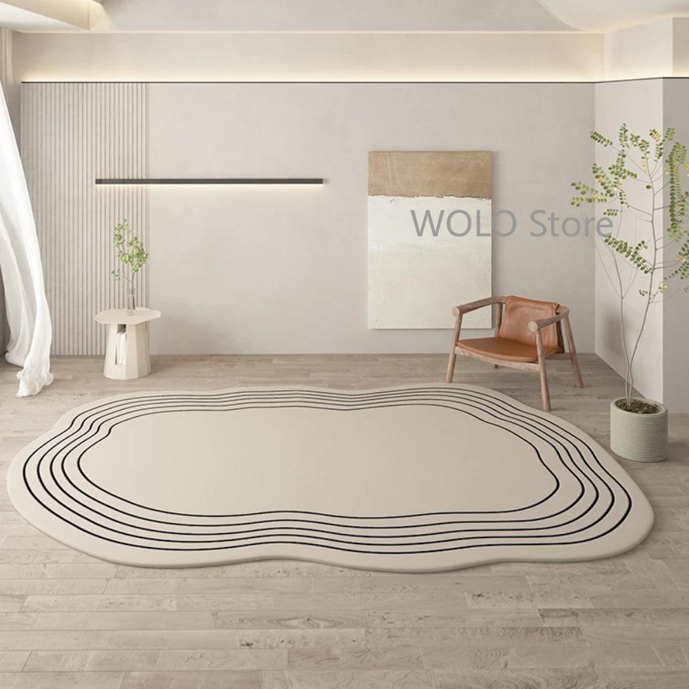 Cream Color Irregular Carpets for Living Room Ins Soft Fluffy Bedside Rugs Oval Bedroom Rug for Children Washable Big Size Mats