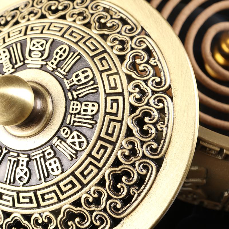 Pure Copper Burner Carving Relief Design Hundred Fu Temple Offering for Indoor Decoration Mosquito Repellent Incense Coil Censer